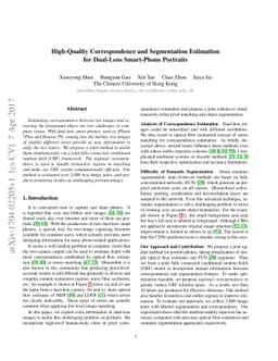 High-Quality Correspondence and Segmentation Estimation for Dual-Lens
  Smart-Phone Portraits