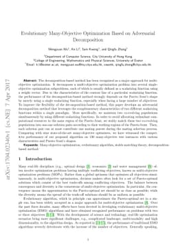 Evolutionary Many-Objective Optimization Based on Adversarial
  Decomposition