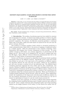Density-equalizing maps for simply-connected open surfaces