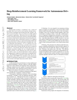 Deep Reinforcement Learning framework for Autonomous Driving