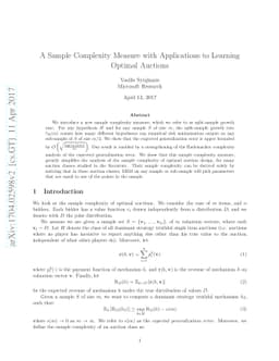 A Sample Complexity Measure with Applications to Learning Optimal
  Auctions