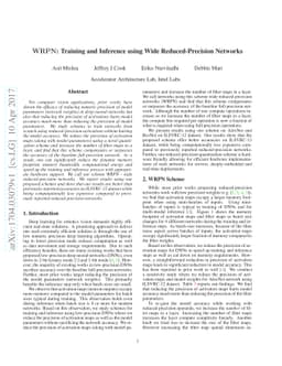 WRPN: Training and Inference using Wide Reduced-Precision Networks