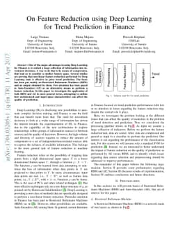 On Feature Reduction using Deep Learning for Trend Prediction in Finance