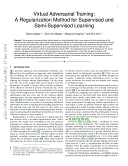 Virtual Adversarial Training: A Regularization Method for Supervised and
  Semi-Supervised Learning