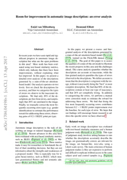 Room for improvement in automatic image description: an error analysis