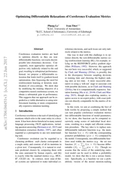 Optimizing Differentiable Relaxations of Coreference Evaluation Metrics