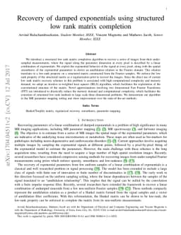 Recovery of damped exponentials using structured low rank matrix
  completion