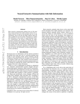 Neural Extractive Summarization with Side Information