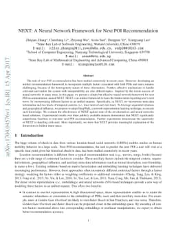 NEXT: A Neural Network Framework for Next POI Recommendation
