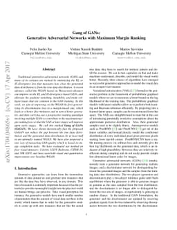 Gang of GANs: Generative Adversarial Networks with Maximum Margin
  Ranking