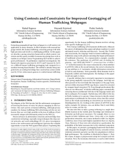 Using Contexts and Constraints for Improved Geotagging of Human
  Trafficking Webpages