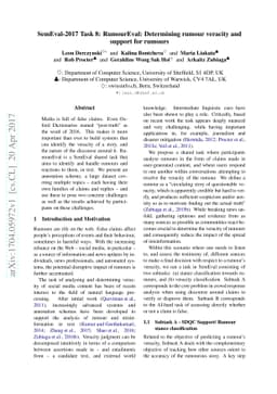 SemEval-2017 Task 8: RumourEval: Determining rumour veracity and support
  for rumours