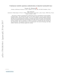 Continuous-variable quantum authentication of physical unclonable keys