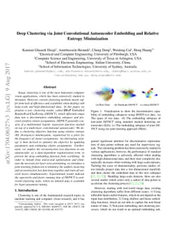 Deep Clustering via Joint Convolutional Autoencoder Embedding and
  Relative Entropy Minimization