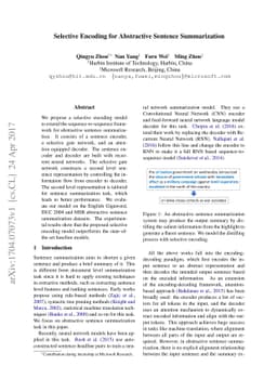 Selective Encoding for Abstractive Sentence Summarization