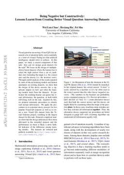 Being Negative but Constructively: Lessons Learnt from Creating Better
  Visual Question Answering Datasets