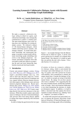 Learning Symmetric Collaborative Dialogue Agents with Dynamic Knowledge
  Graph Embeddings