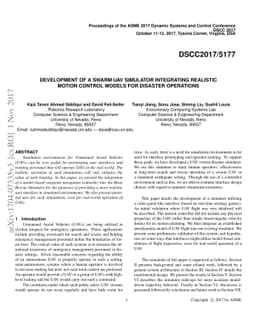 Development of a Swarm UAV Simulator Integrating Realistic Motion
  Control Models For Disaster Operations