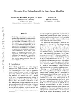Streaming Word Embeddings with the Space-Saving Algorithm