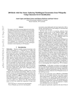 280 Birds with One Stone: Inducing Multilingual Taxonomies from
  Wikipedia using Character-level Classification