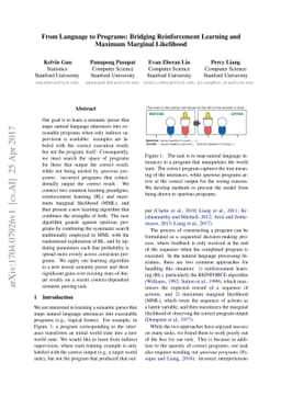 From Language to Programs: Bridging Reinforcement Learning and Maximum
  Marginal Likelihood
