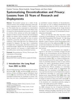Systematizing Decentralization and Privacy: Lessons from 15 Years of
  Research and Deployments