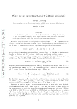 When is the mode functional the Bayes classifier?