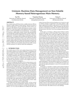 Unimem: Runtime Data Management on Non-Volatile Memory-based
  Heterogeneous Main Memory
