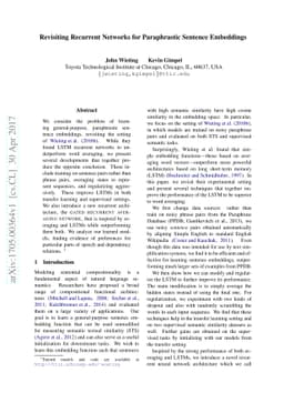 Revisiting Recurrent Networks for Paraphrastic Sentence Embeddings