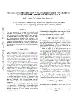 Single image depth estimation by dilated deep residual convolutional
  neural network and soft-weight-sum inference