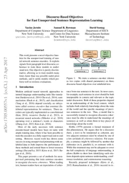 Discourse-Based Objectives for Fast Unsupervised Sentence Representation
  Learning