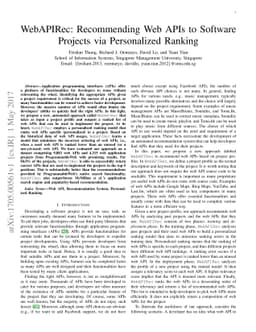 WebAPIRec: Recommending Web APIs to Software Projects via Personalized
  Ranking