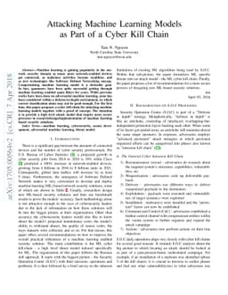Attacking Machine Learning models as part of a cyber kill chain