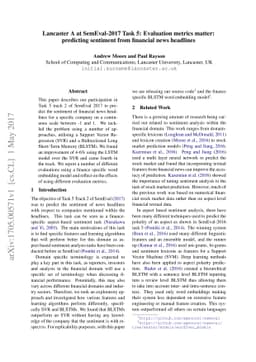Lancaster A at SemEval-2017 Task 5: Evaluation metrics matter:
  predicting sentiment from financial news headlines