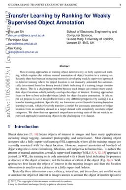 Transfer Learning by Ranking for Weakly Supervised Object Annotation