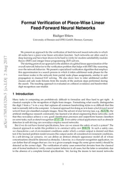 Formal Verification of Piece-Wise Linear Feed-Forward Neural Networks