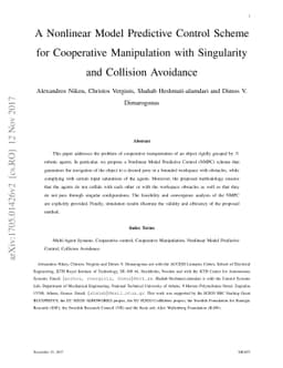 A Nonlinear Model Predictive Control Scheme for Cooperative Manipulation
  with Singularity and Collision Avoidance