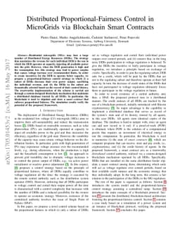 Distributed Proportional-Fairness Control in MicroGrids via Blockchain
  Smart Contracts