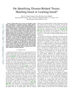 On Identifying Disaster-Related Tweets: Matching-based or
  Learning-based?