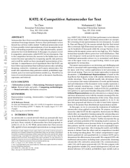 KATE: K-Competitive Autoencoder for Text