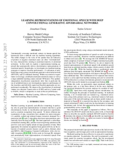 Learning Representations of Emotional Speech with Deep Convolutional
  Generative Adversarial Networks