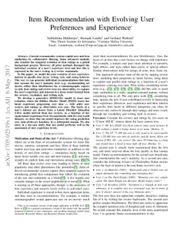 Item Recommendation with Evolving User Preferences and Experience