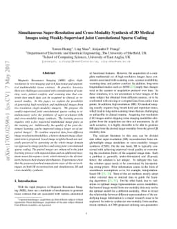 Simultaneous Super-Resolution and Cross-Modality Synthesis of 3D Medical
  Images using Weakly-Supervised Joint Convolutional Sparse Coding