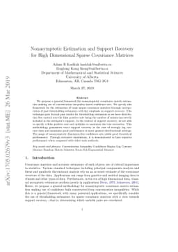 Nonasymptotic estimation and support recovery for high dimensional
  sparse covariance matrices