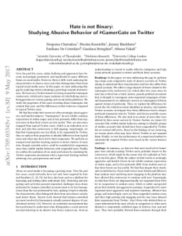 Hate is not Binary: Studying Abusive Behavior of #GamerGate on Twitter