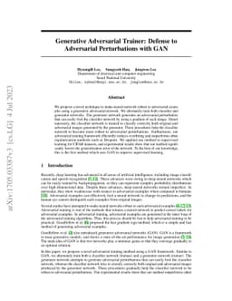 Generative Adversarial Trainer: Defense to Adversarial Perturbations
  with GAN