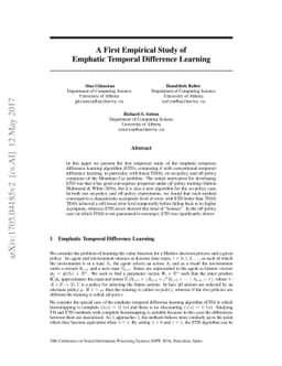 A First Empirical Study of Emphatic Temporal Difference Learning
