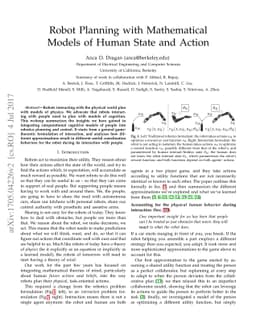 Robot Planning with Mathematical Models of Human State and Action