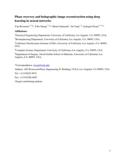 Phase recovery and holographic image reconstruction using deep learning
  in neural networks