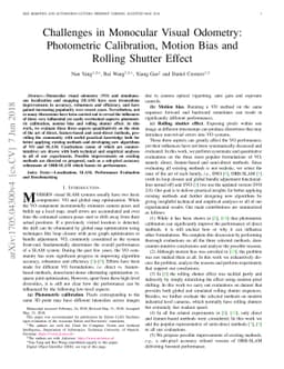 Challenges in Monocular Visual Odometry: Photometric Calibration, Motion
  Bias and Rolling Shutter Effect
